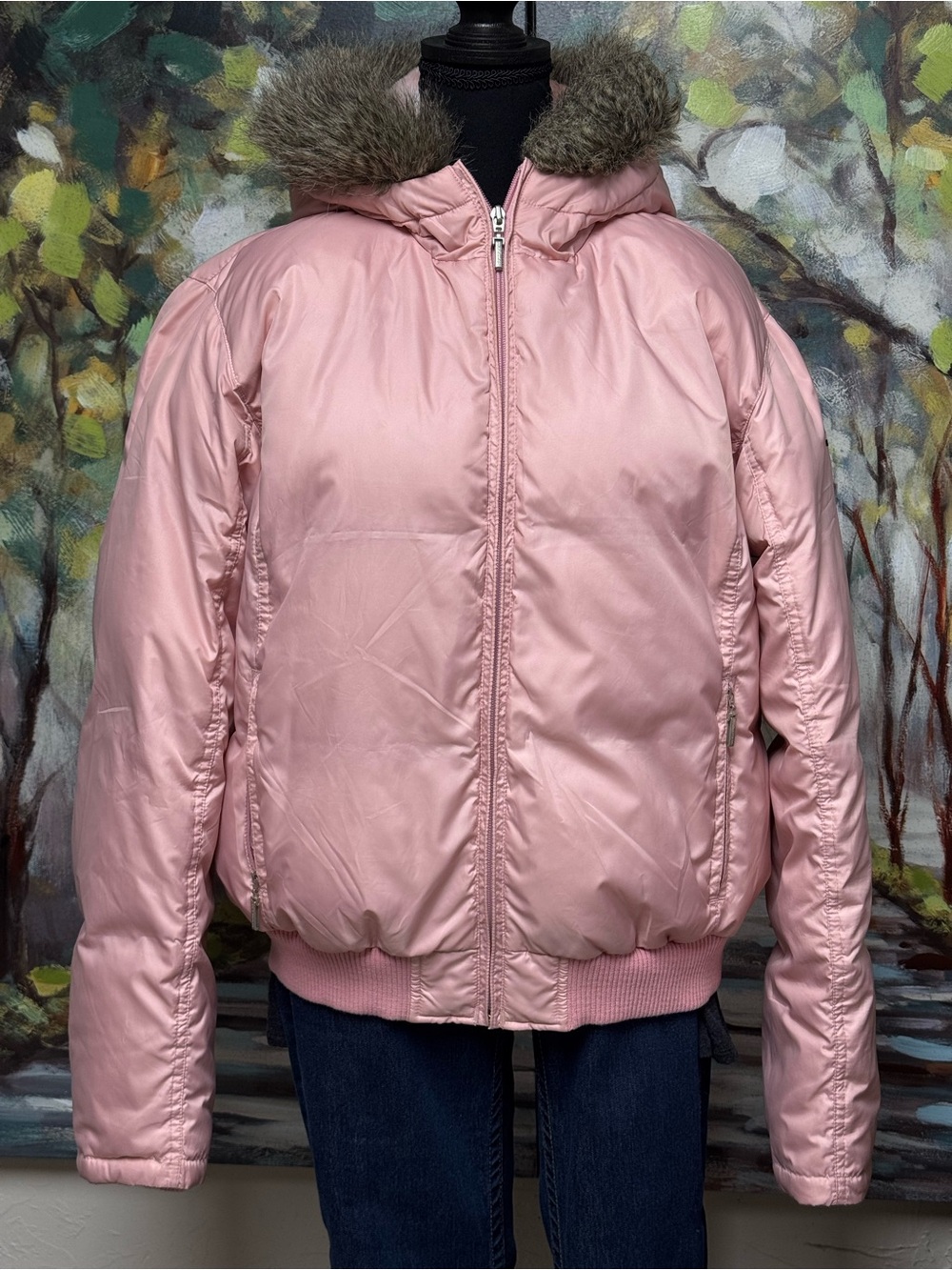 Ralph Lauren Polo Jeans Co XL Pink Down Puffer Fur Hood Jacket